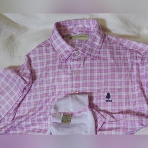 DONALD ROSS 1962 WHITE-PINK CHECK POLYESTER SHORT SLEEVE GOLF SHIRT SIZE L NWOT